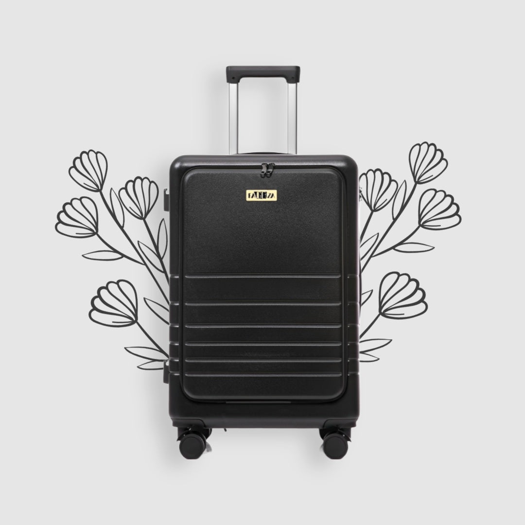 Fagoza Hardside Carry-On Luggage with Front Pocket, Black