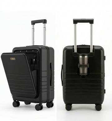 Fagoza Hardside Carry-On Luggage with Front Pocket, 22x14x9 Airline Approved, USB Charging Port, and Cup holder, Black